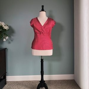 Alfani 100% silk red/white striped shirt 16